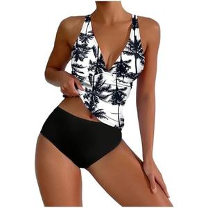 GORGLITTER Women's Boho Swimsuit Tropical Tankini Sets Spaghetti Strap High Waisted Bathing Suit 2025, Medium