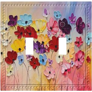 Colorful Flowers Floral Light Switch Cover Decorative 2 Gang Double Toggle Wildflowers Wall Plate Girls Room Switchplate Faceplate Lightswitch Electrical for Laundry Bathroom Kitchen