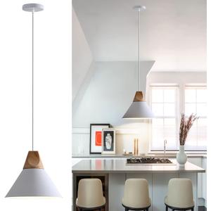 Modern Pendant Light Fixture,Solid Wood Matte White Lampshade Style Ceiling Hanging Lamp,Pendant Lighting for Kitchen Island Dining Room Coffee Bar (White-1 Pack)