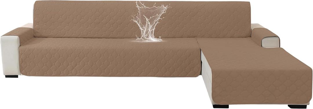 100% Waterproof Large Sectional Couch Covers for Dogs, Reversible L Shaped Couch Cover, Sofa Covers Washable Sectional, Sectional Cover for Pets Kids (X-Large, Light Brown​)