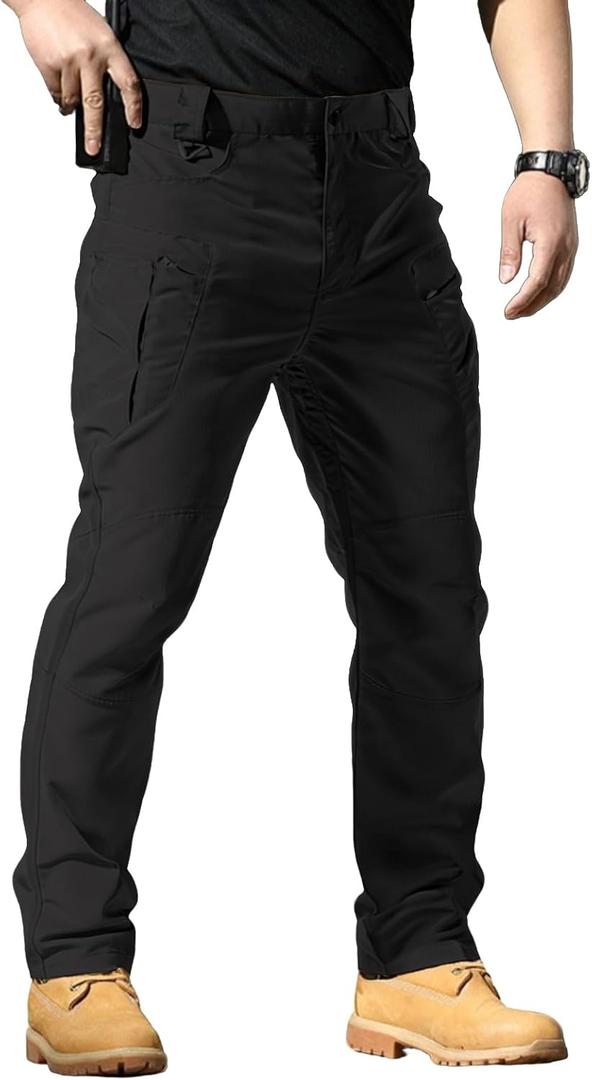Men's Stretch Tactical Pants,Water Resistant Ripstop Cargo Pants,Lightweight Outdoor Work Hiking Pants with Pockets(No Belt) (X-Large, Black)