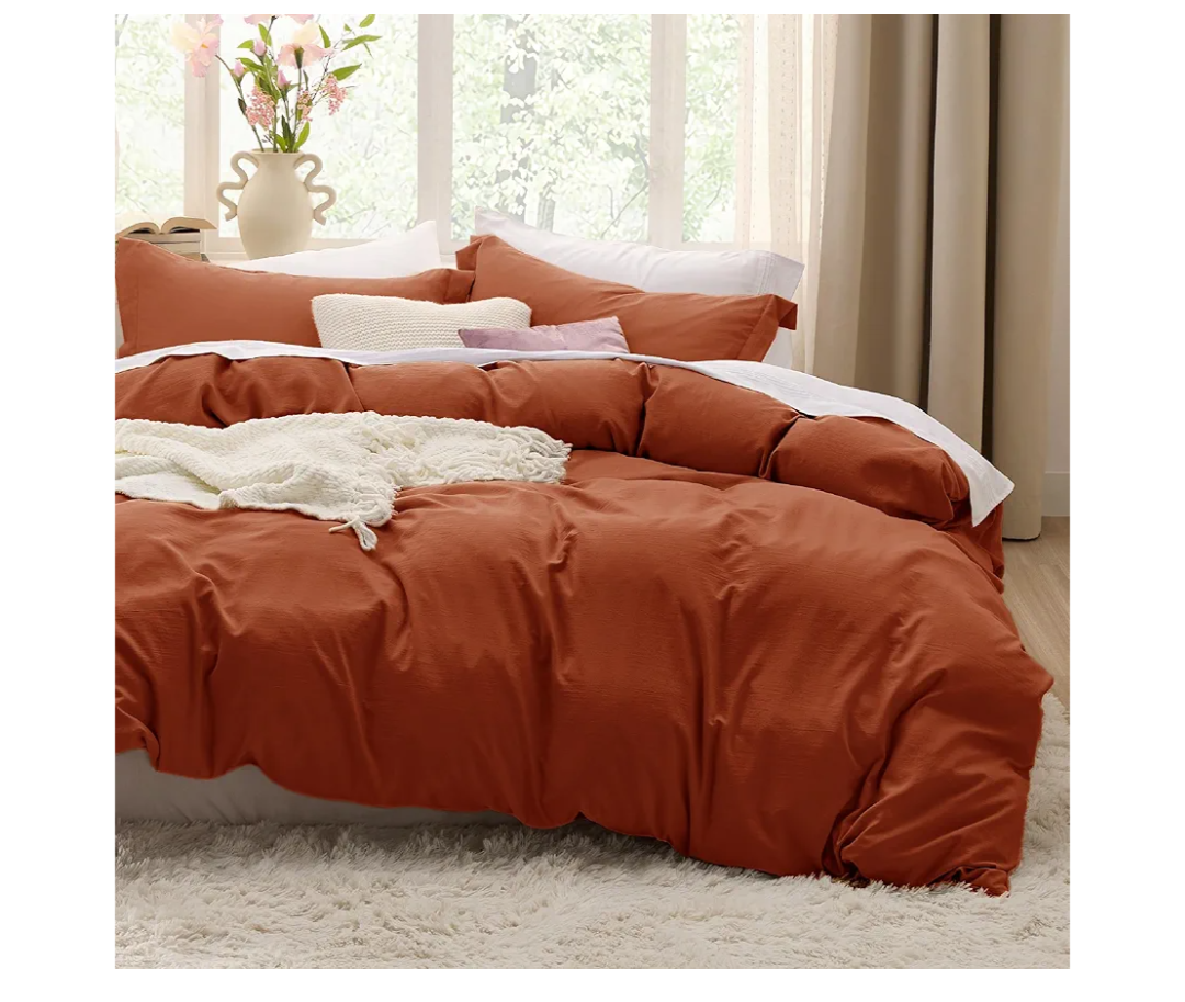 Bedsure Terracotta Duvet Cover King Size - 3 Pieces Prewashed Cotton-Like Extra Soft Bedding Set, Includes 1 Duvet Cover 104x90 Inches with Zipper Closure & 2 Pillow Shams, Comforter Not Included