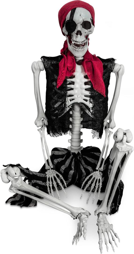 5.4ft Halloween Life Size Pirate Skeleton Realistic Human Full Body Skeleton Props with Movable Joints for Halloween Decoration Haunted House Indoor Outdoor Dcor (Pirate Style)