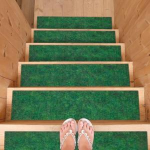 Ottomanson Non-Slip Stair Treads for Wooden Steps – Set of 7 Low-Profile Stair Mats with Rubber Backing, Indoor Staircase Protection for Kids & Pets – Dirt-Trapping Step Covers, 8" x 30", Green