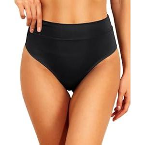Women's Two Piece Bikini Swimsuit Sexy Ribbed Triangle Top Bathing Suits String Cheeky Bikini Sets (Medium, Black) 