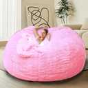 HDMLDP Bean Bag Chair Cover for Kids Adults Without Filling Comfy Giant Round Beanbag Love Sack Covers for Bedroom Living Room, 7FT, Pink