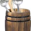 MyGift Barrel Design Kitchen Utensil Crock, Vintage Rustic Burnt Wood Cooking Tool Holder