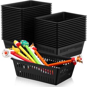 Sherr 36 Pack Classroom Storage Basket Small Plastic Basket for Organizing Crayon Pencil Container Storage Bin Tray Holder for Paper Shelf Back to School Office Supply 6.1" l x 4.3" w x 2.4" h(Black)