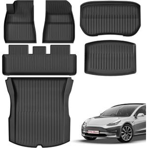 Floor Mats TPE-LITE Fit for 2024 2025 Tesla Model 3 Highland, 2 Rows & Cargo Mats Set, Full Cover Car Mats with Front Rear Cargo Mat TPE All-Weather Floor Mats 2025 Model 3 Accessories