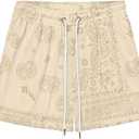 BOOMLEMON Mens Paisley Shorts Mesh Graphic Print Retro Casual Shorts Athletic Gym Basketball Running Short Pants (Beige)