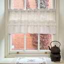Boho Crochet Lace Linen Sheer Valances for Window Kitchen Oven Apron Cafe | Vintage Macrame Valances with Tassels for Dining Room Living Room Rustic Half Curtain Rod Pocket 1 PC (W39 L20 in,Beige)