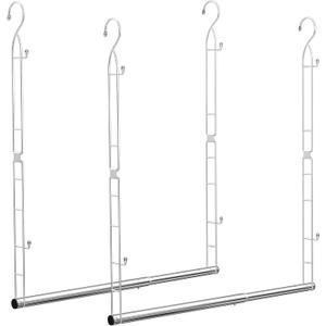 Upgraded Closet Hanging Rod, Long Version Width and Height Adjustable Closet Extender Hanging Rod, SpaceSaving Closet Hanging Organizer, Stainless Steel Double Closet Rod (2 Pack SilverL)