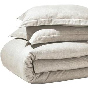 Superior Melange Flannel Cotton Duvet Set, Ultra-Soft Textured Duvet Cover, Modern, Farmhouse Bedding, Basics, Comforter or Duvet Insert Cover, with Pillow Shams, Full/Queen, Beige