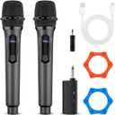 2 x Wireless Microphone,Professional Dual Handheld Cordless Dynamic Mic System with Rechargeable Receiver,Plug & Play,Compatible with karaoke machines and PA systems for Speech,Church,Wedding,DJ,Party