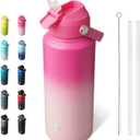 BJPKPK Water Bottle with Straw Lid, 32oz Vacuum Insulated Water Bottles, Metal Stainless Steel Thermos for Sports, Travel, BPA Free Leak Proof Thermos, Cups, Flasks, Tumblers,Cherry