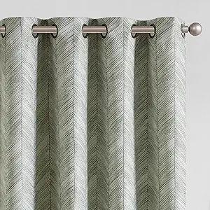 Jinchan Sage Green Printed Curtains 90 Inch Length for Living Room Grommet Jacquard Curtains with Herringbone Pattern Green and White Modern Room Darkening Drapes Bedroom Window Curtain Set 2 Panels
