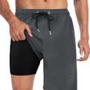 Mens Swim Trunks with Compression Liner 2 in 1 Quick Dry Swimming Shorts Swimwear Bathing Suits with Pockets (Medium)