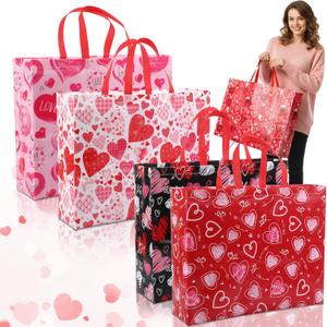 Pasimy 5 Pcs Valentine's Day Extra Large Gift Bags 20 x 16 Inch Jumbo Non Woven Wrap Tote Bags with Handle for Goodies Presents Reusable Holiday Valentines Birthday Party Favors Supplies for Women Men