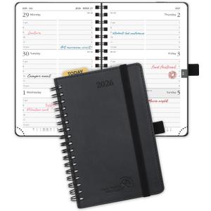 POPRUN Pocket 2026 Planner (Small Size- 4'' x 6.25'') Weekly and Monthly for Purse - Calendar 2026 (Jan. 2026 - Dec.2026) with Soft Cover, Plastic Ruler - Black