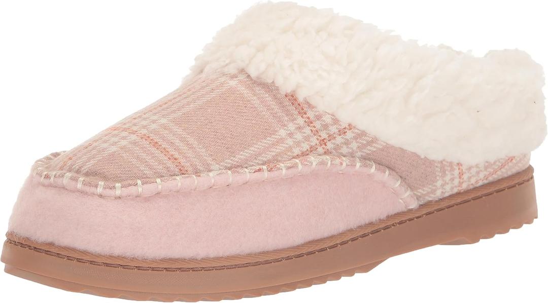 Dearfoams Women's Nyla Felted and Plaid Moc Toe Clog Slipper (9-10, Pale Mauve)