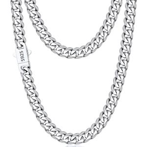 Italian 7mm 925 Sterling Silver Miami Cuban Link Chain Necklace for Men Boys, 18K Gold Plated 925 Sterling Silver Chain Necklace for Men - Jewelry Gifts for Man 22 Inch
