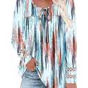 Magritta Women's Dressy Printed Tops Fashion Mesh Long Sleeve Tee Shirt 2025 Fall Trendy Versatile Pintuck Shirt Elegant Crew Neck Tunics Loose Casual Blouses Orange Blue Stripe Large
