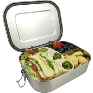 UPTRUST Leak Proof Stainless Steel Bento Lunch Container, (47OZ/1400ML) Metal Bento Lunch Box for Kids or Adults, 3 Compartment Packing Box for Work Lunch