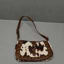 Womens Cow Print Studded Underarm Bags Zipper Buckle Shoulder Handbags Retro Cowgirls Purse (One Size, Brown)