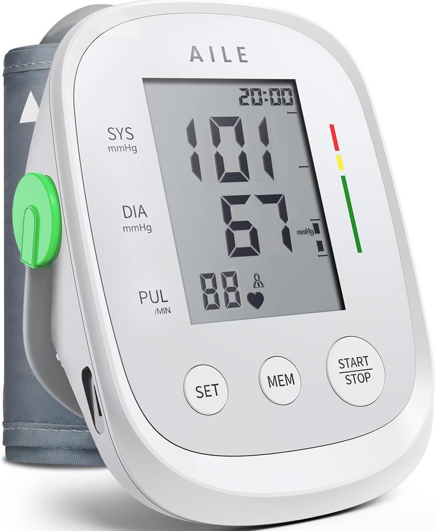 Blood Pressure Monitor, AILE Blood Pressure Machine Upper Arm Large Cuff(8.7"-16.5"), High Automatic Blood Pressure Monitors Cuff for Home Use, (BP) Manual Arm Blood Pressure Monitors, 2 * 99 Memory (White)