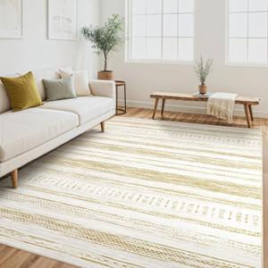 Tortania Area Rug Living Room Rugs - 6x9 Washable Large Soft Neutral Boho Moroccan Bohemian Farmhouse Rug Indoor Floor Carpet for Bedroom Under Dining Table Home Office Decor - Golden
