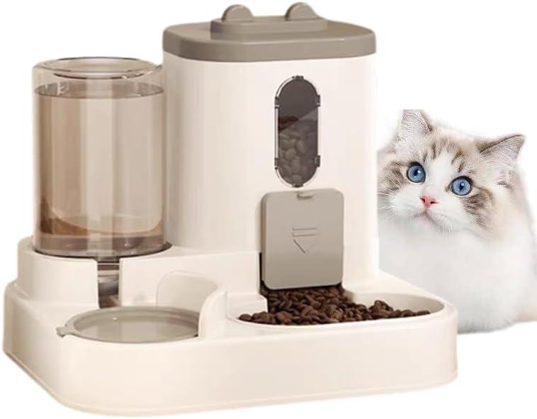 Two-in-One Upgraded Gravity Pets Feeder and Water Dispenser Combo Set, Pet Cat Dog Automatic Feeder and Water Dispenser for Small and Medium Pets Cats Dogs, Large Capacity & Washable (Gray)