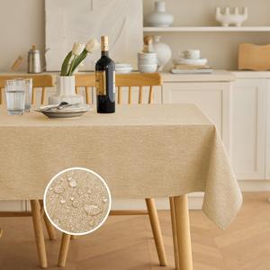 Waterproof Faux Linen Rectangle Tablecloth, Spillproof Wrinkle Free Outdoor Burlap Reusable Table Cloth for Holiday, Banquet, Party, Buffet Dinner (Oblong, 60 x 120 Inch (10-12 Seats), Beige)