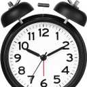 AKCISOT Loud Alarm Clock for Heavy Deep Sleepers, 4.5 Inches Analog Metal Twin Bell Clocks Battery Operated with Backlight for Bedroom Bseide, Old Fashioned for Desk Home Decoration (Black White)