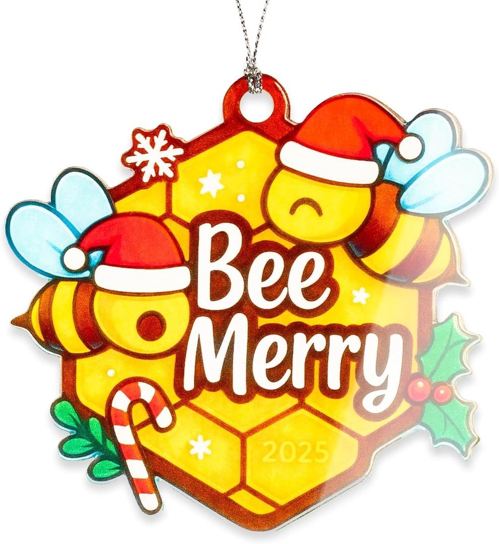 Bee Ornament, Bee Gifts, Christmas Ornaments 2025, Honeycomb Holiday Decoration, Cute Bumble Design for Tree, Unique Gift for Women, Funny Festive Ornament for Friends and Family
