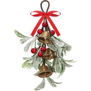 Tigeen Christmas Mistletoe Kiss Decor with Metal Bells and Bow Knots 8.6 Inch Artificial Christmas Mistletoe Hanging Ornaments for Xmas Party Tree Doors Walls Window Fireplaces Decorations(Red)