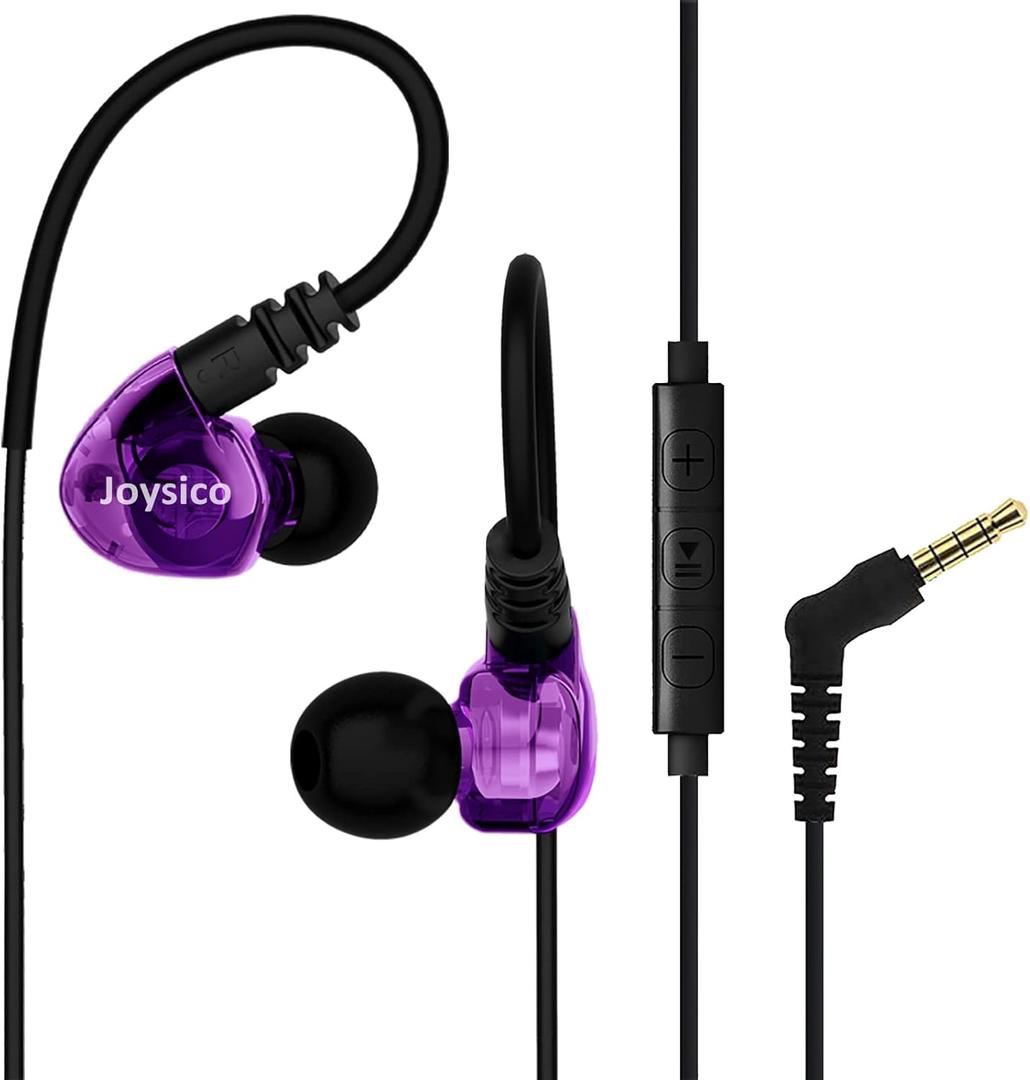 Sport Headphones Wired Over Ear In-ear Earbuds for Kids Women Small Ears Comfortable, Earhook Earphones for Running Exercise Jogging, Ear Buds with Microphone and Volume for Cell Phones Purple
