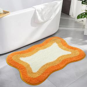 HAOCOO Orange Bathroom Rugs Non Slip Washable, Soft Plush Irregular Shape Non Slip Bath Mat, Microfiber Machine Washable Floor Mat Carpet for Bath Sink Tub Shower