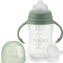 noüka Transitional Baby Bottle/Sippy Cup | Non Spill | Easy Grip Double Handles | Dishwasher Friendly | Moss | Size 8 Oz