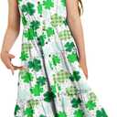 Enlifety 6-12Y Girls Flowy Dress Summer Casual Sundress Spaghetti Straps Printed Dresses (Green)