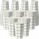 Tioncy 50 Pcs Green Gingham Paper Cups 12 oz Disposable Paper Coffee Cups for Tea Party, Coffee,Drinking, Water, Juice, Expresso, Hot and Cold Drink, Cocoa, Green Gingham Party Supplies Decoration