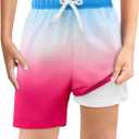 Haloumoning Boys Swim Trunks with Boxer Brief Liner Kids Gradient Quick Dry Swimming Shorts 5-14 Years