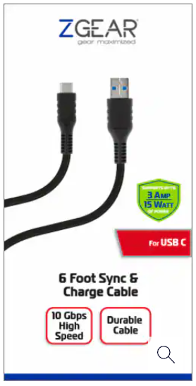 ZGEAR USB-C & USB-A 6 Ft. Sync & Charge Cable PD Flexible - Gray 2Pack