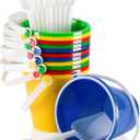 12-Piece Sand Toy Set - Top Race Durable & Imaginative Beach Play Kit with Colorful Buckets & White Shovels. Perfect for Kids Ages 3-5, Outdoor Parties, Outdoor Fun Gift for Young Beach Enthusiasts