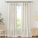 RYB HOME Sheer Linen Curtains Beige 84 inch Length 2 Panels - Semi Transparent Light Filtering Farmhouse Window Treatment Drapes for Living Room, Bedroom, Office, Nursery, W 52" x L 84"
