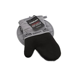 Cuisinart Oven Mitt & Potholder Set w/Neoprene for Easy Gripping, Heat Resistant up to 260 degrees C, Grey