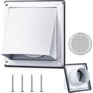 Gisafai 4'' Dryer Vent Cover Outside Walls External Extractor Fan Exhaust Vent Cap Stainless Steel Hood Cushioned Non Return Flap with Sealing Gasket Grille Screen(White)
