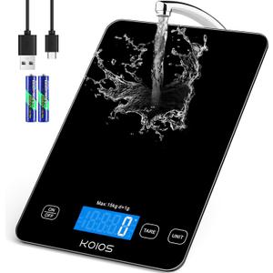 KOIOS Food Scale, 33lb/15kg Digital Kitchen Scale Weight in Grams and Ounces for Cooking Baking, 1g/0.1oz Precise Graduation, Batteries and Type-C Charging, Tare Function, LCD Display, Black