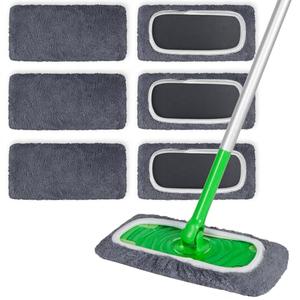 INFICRIME 6 Pack Reusable Microfiber Mop Pads Compatible with Swiffer Sweeper Mop, Dry Sweeping Cloths & Wet Mopping Cloths, Washable Mop Pads for Surface/ Hardwood Floor Cleaning, Gray (Mop is Not Included)