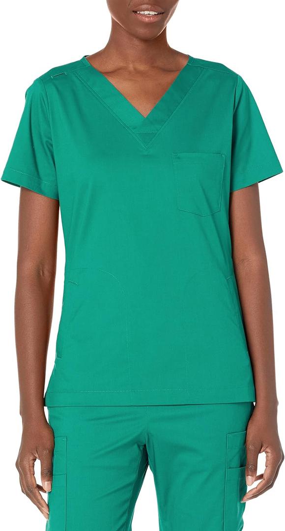 Amazon Essentials Women's Classic Fit V-Neck Short Sleeve Scrub Top (Available in Plus Size) (1X, Teal Blue)