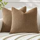 MIULEE Pack of 2 Pillow Covers 18 x 18 Inch Brown Super Soft Corduroy Decorative Throw Pillows Couch Home Decor for Cushion Sofa Bedroom Living Room